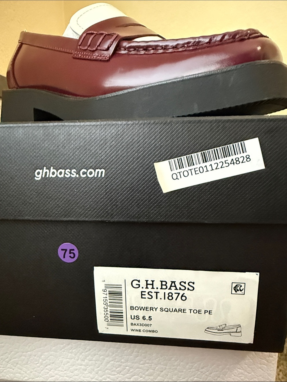 G.H. Bass Bowery Square Toe Penny Loafers Wine Cream Leather Size 6.5 NIB - Picture 4 of 8